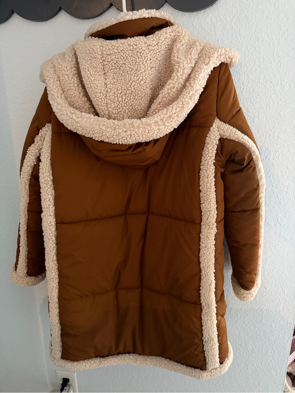 J. Crew Brown Puffer Coat with Cream Sherpa Trim - Picture 2 of 5
